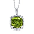 thumbnail image 1 of Gem Stone King 10K White Gold Green Peridot and White Diamond Pendant Necklace for Women (1.90 Cttw, Gemstone August Birthstone, Cushion Cut 7MM, with 18 inch Chain), 1 of 5