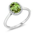 thumbnail image 1 of Gem Stone King 10K White Gold Green Peridot and Diamond Halo Engagement Ring for Women (1.33 Cttw, Gemstone Birthstone), 1 of 6