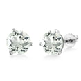 thumbnail image 1 of Gem Stone King 10K White Gold Green Prasiolite 3 Prong Martini Screw Back Stud Earrings for Women Men (3.70 Cttw, Gemstone Birthstone, Round 8MM), 1 of 4