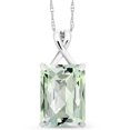 thumbnail image 1 of Gem Stone King 10K White Gold Green Prasiolite Pendant Necklace for Women (6.60 Cttw, Gemstone Birthstone, Emerald Checkerboard Cut 14x10MM, with 18 inch Chain), 1 of 5