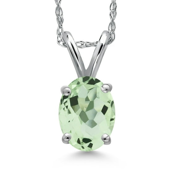 Gem Stone King 10K White Gold Green Prasiolite Pendant Necklace for Women | 0.75 Cttw | Gemstone Birthstone | Oval 7X5MM | With 18 inch Chain
