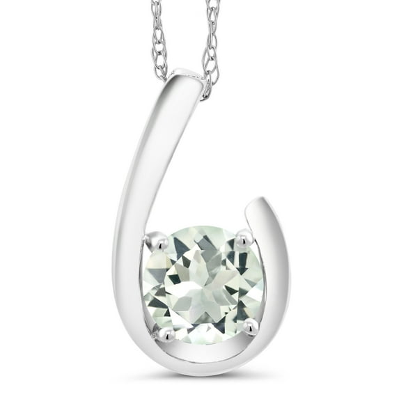 Gem Stone King 10K White Gold Green Prasiolite Pendant Necklace for Women (0.80 Cttw, Gemstone Birthstone, Round 6MM, With 18 inch Chain)