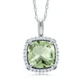thumbnail image 1 of Gem Stone King 10K White Gold Green Prasiolite and White Diamond Pendant Necklace for Women (1.60 Cttw, Gemstone Birthstone, Cushion Cut 7MM, with 18 inch Chain), 1 of 4