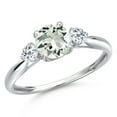 thumbnail image 1 of Gem Stone King 10K White Gold Green Prasiolite and White Topaz 3-Stone Ring for Women | 1.08 Cttw | Round 6MM | Gemstone Birthstone | Size 7, 1 of 6