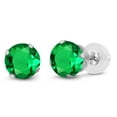 thumbnail image 1 of Gem Stone King 10K White Gold Green Simulated Emerald Stud Earrings for Women Men (1.54 Cttw, Round 6MM), 1 of 3
