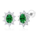 thumbnail image 1 of Gem Stone King 10K White Gold Green Simulated Emerald and White Created Sapphire Oval Halo Stud Earrings for Women (1.50 Cttw, Gemstone Birthstone, Oval 6X4MM), 1 of 5