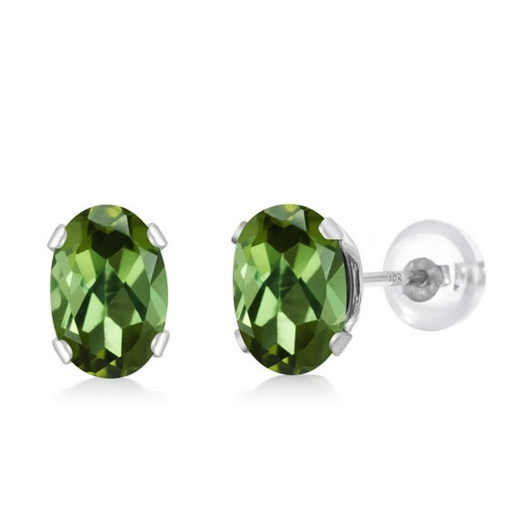 Gem Stone King 10K White Gold Green Tourmaline Stud Earrings for Women Men (1.00 Cttw, Gemstone October Birthstone, Oval 6X4MM)