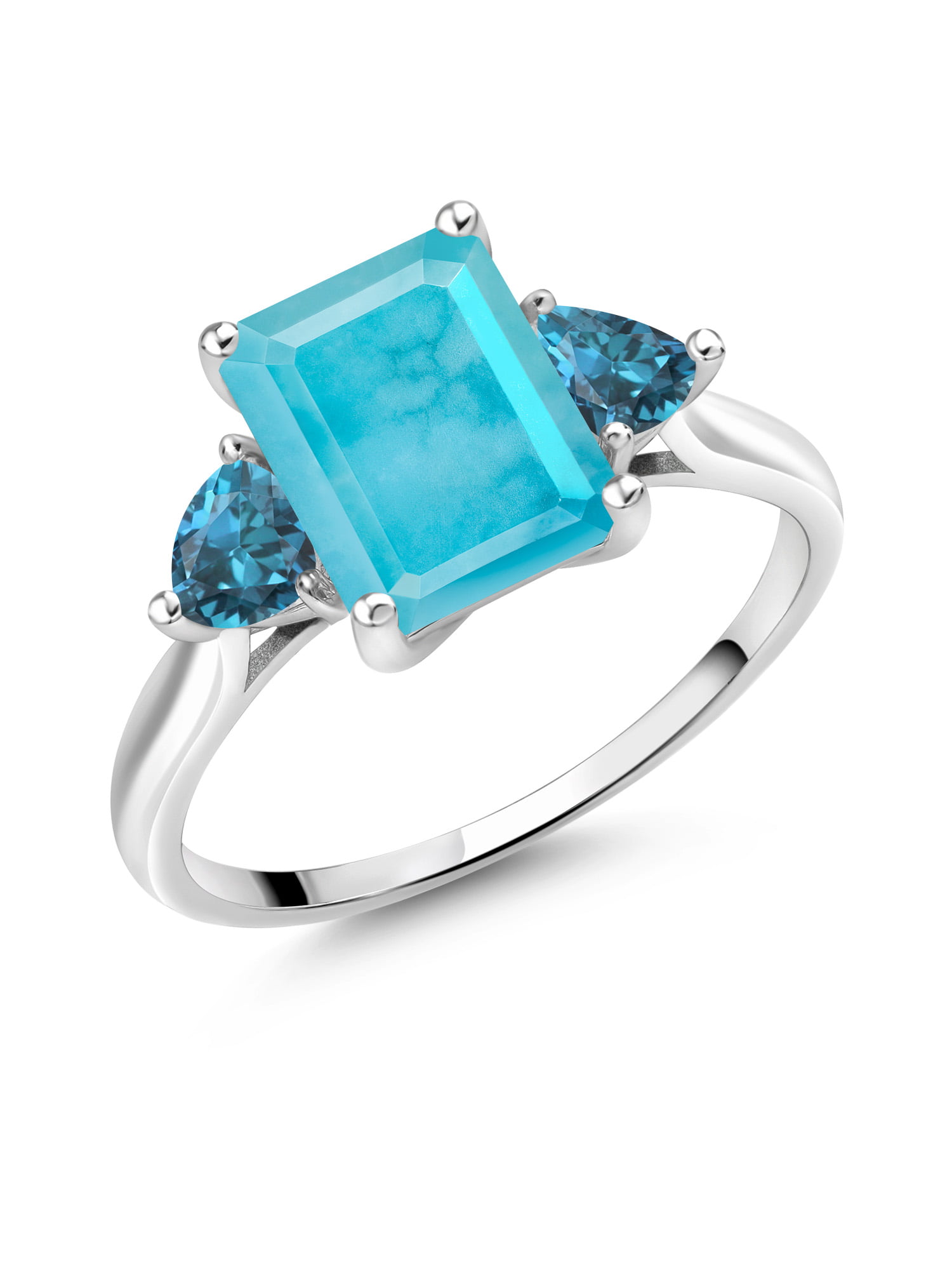 Gem Stone King 10K White Gold Green Turquoise and London Blue Topaz 3 ...