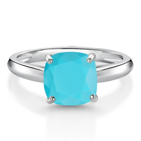 Gem Stone King 10K White Gold Green Turquoise Solitaire Engagement Ring for Women (2.00 Cttw, Cushion 8MM, Gemstone Birthstone, Available in Size 5, 6, 7, 8, 9)