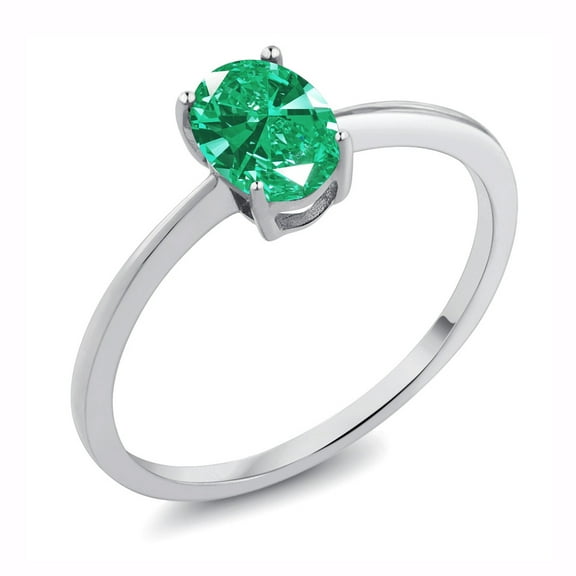 Gem Stone King 10K White Gold Green Zirconia Solitaire Engagement Ring | 0.76 Cttw | Oval 7X5MM | Gemstone Birthstone | Wedding Engagement Anniversary Promise Ring for Women (Size 7)