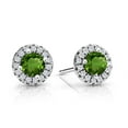 thumbnail image 1 of Gem Stone King 10K White Gold Halo Earrings 0.65 Ct Round Green Tourmaline E-F Lab Grown Diamond, 1 of 5