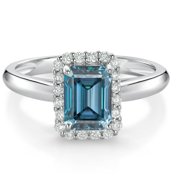 Gem Stone King 10K White Gold Halo Engagement Ring Persian Blue Moissanite and Lab Grown Diamond (1.16 Cttw, Size 8)