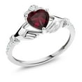 thumbnail image 1 of Gem Stone King 10K White Gold Heart Shape Red Rhodolite Garnet and White Diamond Irish Celtic Claddagh Women Ring (0.78 Cttw, Gemstone Birthstone, Available in Size 5, 6, 7, 8, 9), 1 of 6