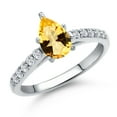 thumbnail image 1 of Gem Stone King 10K White Gold Honey Topaz and Lab Grown Diamond Engagement Ring for Women | 1.20 Cttw | Pear Shape 8X5MM | Gemstone November Birthstone | Size 5, 1 of 6