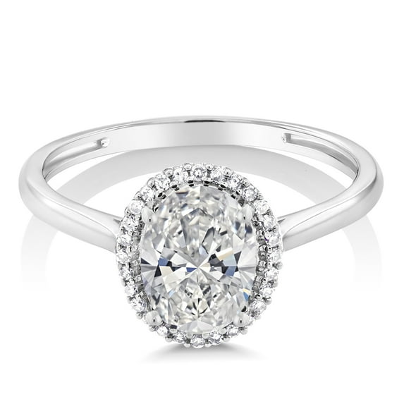 Gem Stone King 10K White Gold IGI Certified Diamond Halo Engagement Ring for Women | 1.5 Ct Oval Cut | D-E Color | VS1-VS2 Clarity | Size 8.5