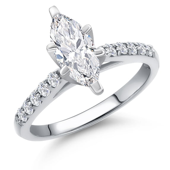 Gem Stone King 10K White Gold IGI Certified Engagement Ring | 1.20 Cttw | Center 1 Ct Marquise Cut | F-G Color | VS Clarity | Wedding Engagement Anniversary Promise Ring for Women | Size 8