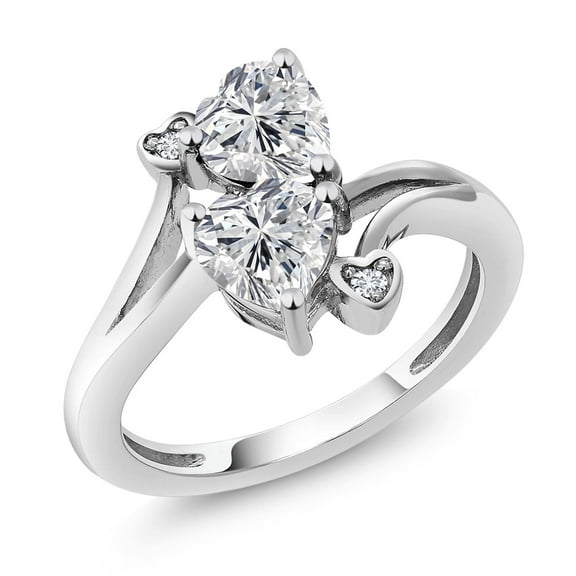 Gem Stone King 10K White Gold IGI Certified Lab Grown Diamond 2 Heart Shape Engagement Ring for Women | 2.04 Cttw | Heart Shape Diamonds Each 1 Ct | E-F Color | VS1-VS2 Clarity | Size 8
