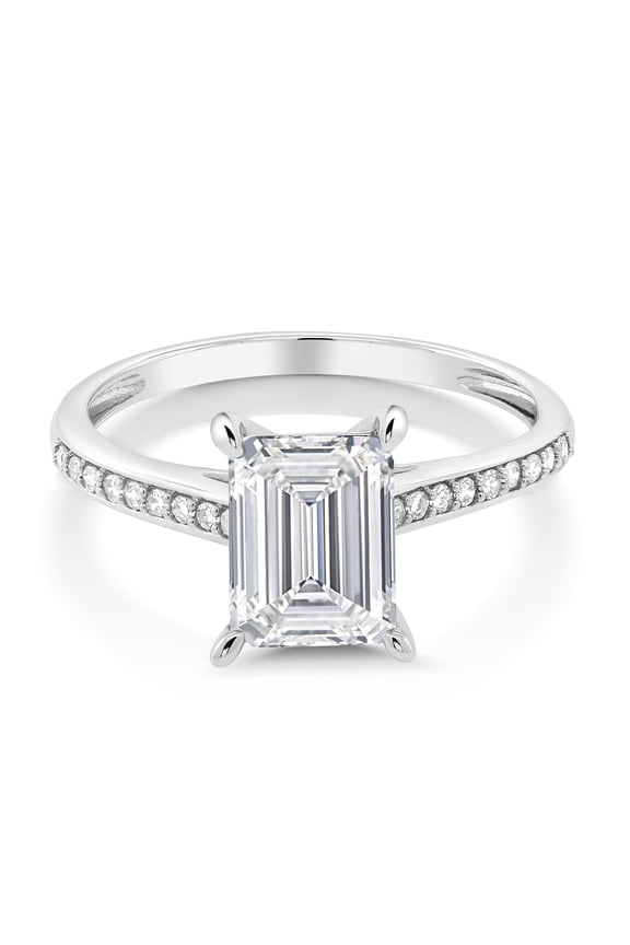 10K White Gold IGI Certified Lab Grown Diamond Engagement Ring for Women | 2.18 Cttw | Center Emerald Cut Diamond 2 Ct | E-F Color | VS1-VS2 Clarity | Size 5