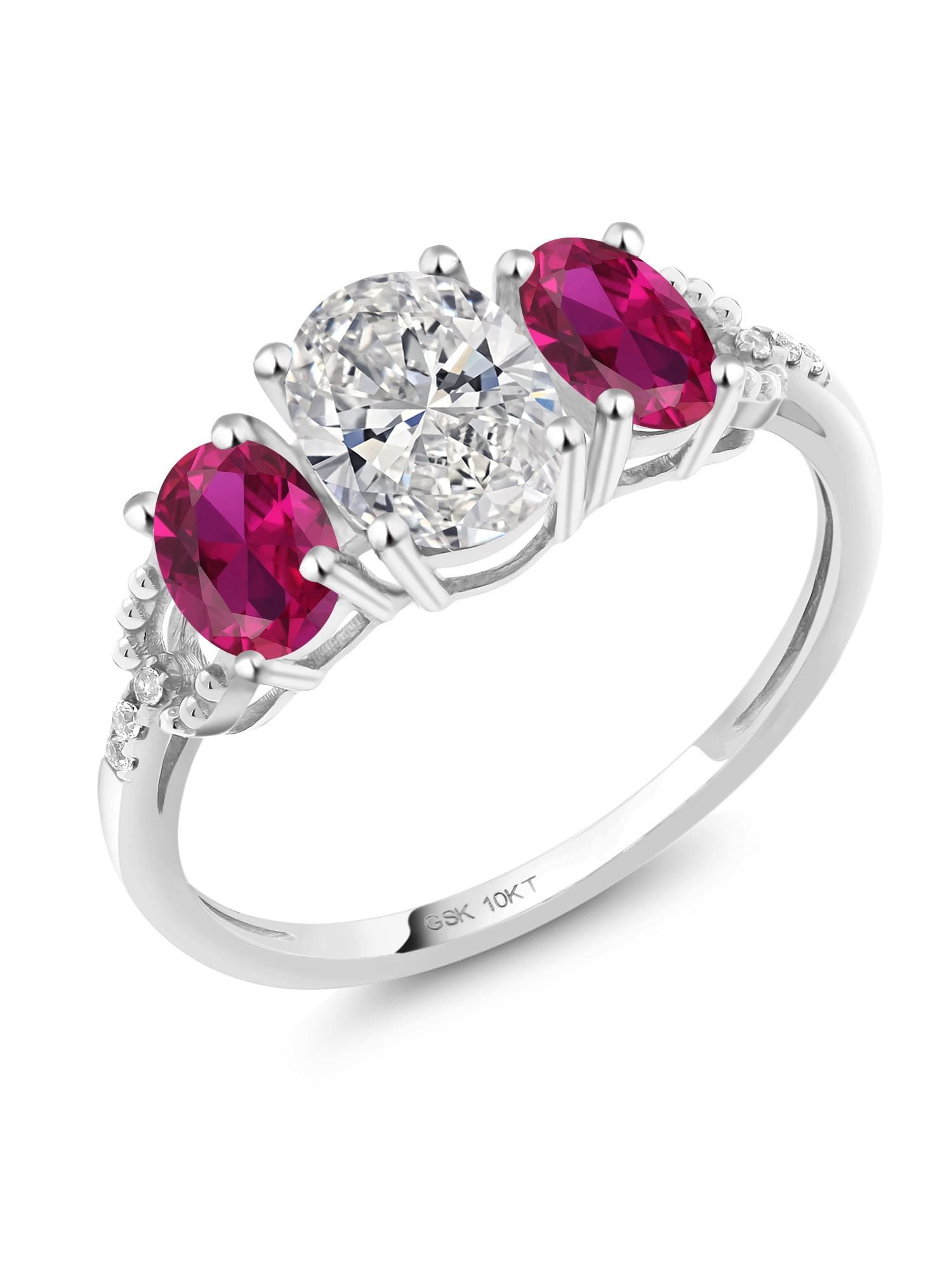2 1/4 ctw Oval Created Ruby Side Stone Engagement Ring – Von