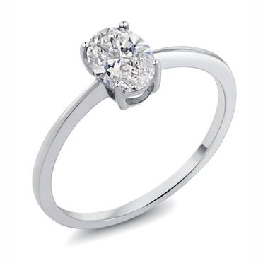 Gem Stone King 10K White Gold IGI Certified Lab Grown Diamond Solitaire Ring for Women | 1 Ct Oval Cut | D-E Color | VS1-VS2 Clarity | Size 6