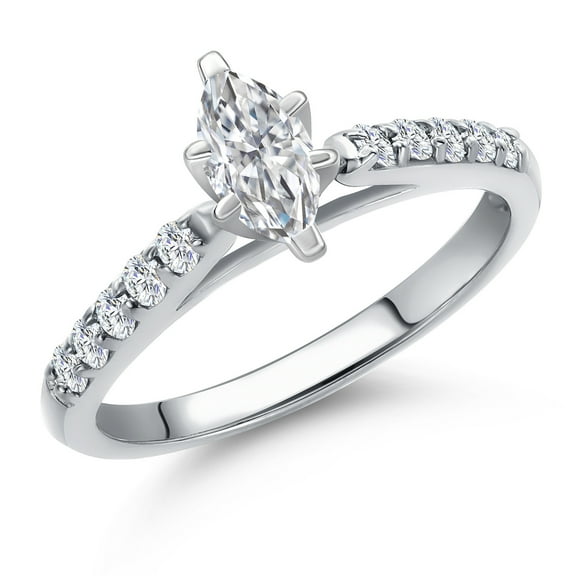 Gem Stone King 10K White Gold Lab Grown Diamond Engagement Ring for Women | 0.53 Cttw | Marquise Cut Diamond Gold Ring | DEF Color | VVS-VS Clarity (Size 6)