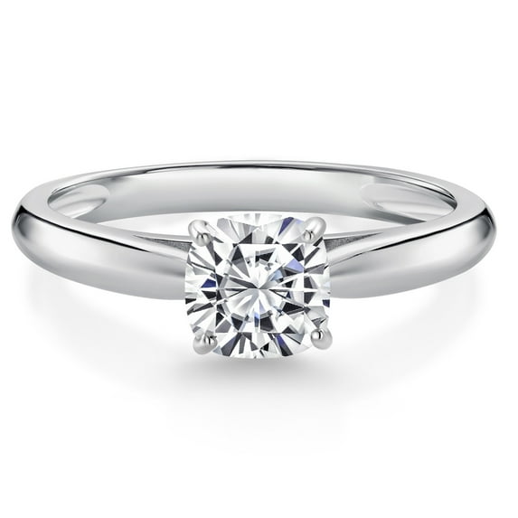 Gem Stone King 10K White Gold Lab Grown Diamond Engagement Ring for Women | 0.70 Cttw | Cushion 5MM | Gemstone April Birthstone | DEF Color | VVS-VS Clarity (Size 8)