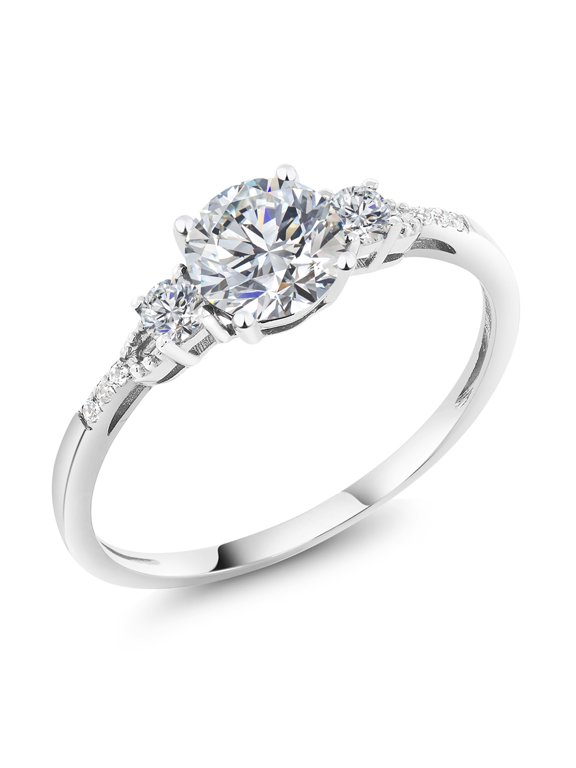 10K White Gold Lab Grown Diamond Engagement Ring for Women | 0.90 Cttw | Center Round 6MM | Gemstone April Birthstone | DEF Color | VVS-VS Clarity (Size 7)