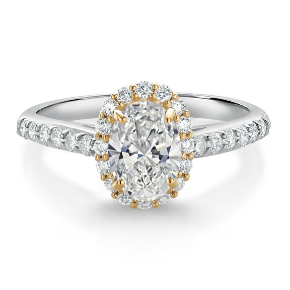 Gem Stone King 10K White Gold Lab Grown Diamond Halo Engagement Ring for Women | 1.01 Cttw | Oval 7X5MM, | DEF Color | VVS-VS Clarity (Size 9)