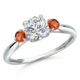 thumbnail image 1 of Gem Stone King 10K White Gold Lab Grown Diamond and Orange Sapphire 3-Stone Ring for Women | 1.06 Cttw | Round 6MM | Gemstone April Birthstone | Size 7, 1 of 6