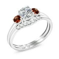 thumbnail image 1 of Gem Stone King 10K White Gold Lab Grown Diamond and Red Garnet Bridal-Sets Ring for Women | 0.86 Cttw | Round 5MM | Gemstone April Birthstone | Size 6, 1 of 5
