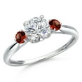 thumbnail image 1 of Gem Stone King 10K White Gold Lab Grown Diamond and Red Garnet 3-Stone Ring for Women | 1.04 Cttw | Round 6MM | Gemstone April Birthstone | Size 9, 1 of 6