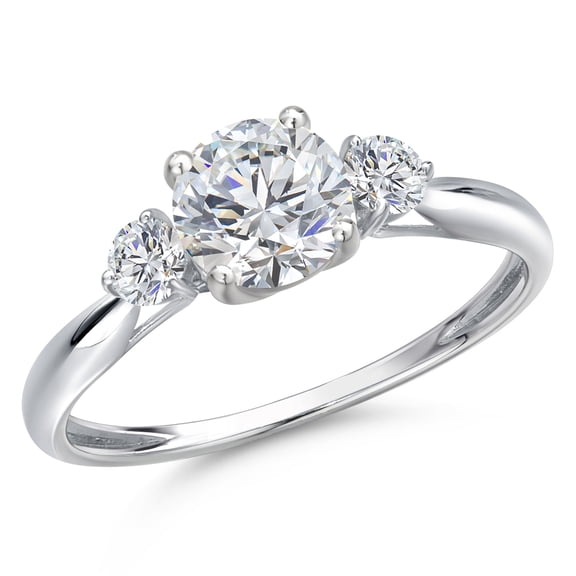 Gem Stone King 10K White Gold Lab Grown Diamond 3-Stone Ring for Women | 0.96 Cttw | Round 6MM | Gemstone April Birthstone | Size 7