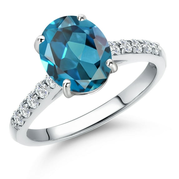 Gem Stone King 10K White Gold London Blue Topaz and Lab Grown Diamond Engagement Ring for Women | 2.45 Cttw | Oval 9X7MM | Gemstone November Birthstone | Size 9