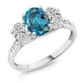 thumbnail image 1 of Gem Stone King 10K White Gold London Blue Topaz and Lab Grown Diamond Engagement Ring for Women | 2.50 Cttw | Oval 8X6MM | Gemstone November Birthstone | Size 6, 1 of 3