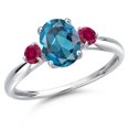thumbnail image 1 of Gem Stone King 10K White Gold London Blue Topaz and Red Created Ruby 3-Stone Ring for Women | 1.78 Cttw | Oval 8X6MM | Gemstone November Birthstone | Size 7, 1 of 6