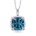 thumbnail image 1 of Gem Stone King 10K White Gold London Blue Topaz and White Diamond Pendant Necklace for Women (2.05 Cttw, Gemstone November Birthstone, Cushion Cut 7MM, with 18 inch Chain), 1 of 5