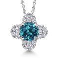 thumbnail image 1 of Gem Stone King 10K White Gold London Blue Topaz and White Lab Grown Diamond Pendant Necklace for Women | 0.41 Cttw | Gemstone November Birthstone | Round 4MM | With 18 inch Chain, 1 of 6