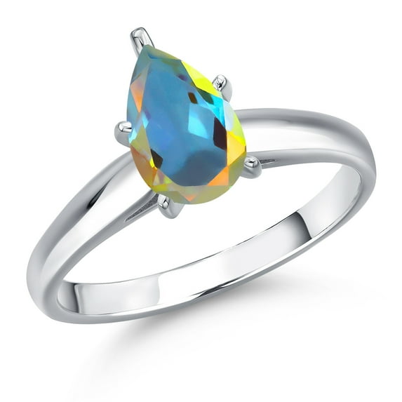 Gem Stone King 10K White Gold Mercury Mist Mystic Topaz Engagement Ring for Women | 1.00 Cttw | Pear Shape 8X5MM | Gemstone November Birthstone | Size 5