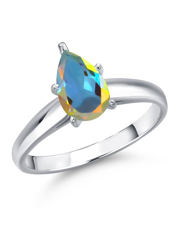 10K White Gold Mercury Mist Mystic Topaz Engagement Ring for Women | 1.00 Cttw | Pear Shape 8X5MM | Gemstone November Birthstone | Size 9