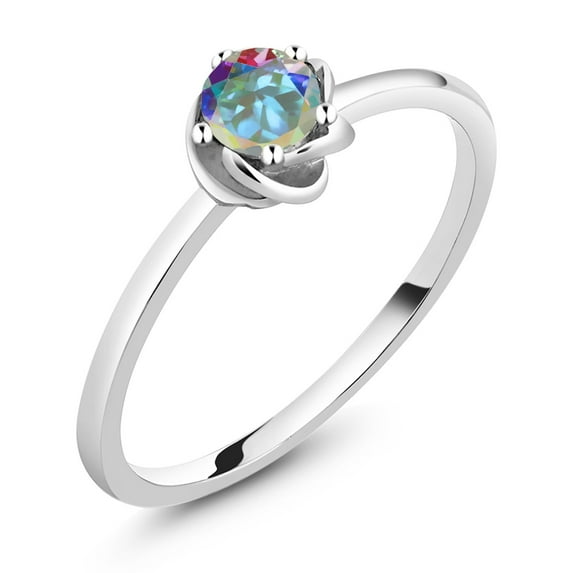Gem Stone King 0.55 Ct Round Mercury Mist Mystic Topaz 10K White Gold Ring