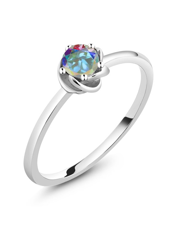 0.55 Ct Round Mercury Mist Mystic Topaz 10K White Gold Ring