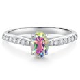 thumbnail image 1 of Gem Stone King 10K White Gold Mercury Mist Mystic Topaz and White Lab Grown Diamond Soitaire Engagement Ring for Women (1.18 Cttw, Oval 7X5MM, Gemstone Birthstone, Available in Size 5, 6, 7, 8, 9), 1 of 4
