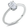 thumbnail image 1 of Gem Stone King 10K White Gold Moissanite Solitaire Engagement Ring for Women (0.90 Cttw, Oval 7X5MM, Gemstone Birthstone, Size 9.5), 1 of 3