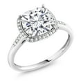 thumbnail image 1 of Gem Stone King 10K White Gold Moissanite and White Diamond Women Engagement Ring (1.95 Cttw, Cushion Cut 8MM, Available in Size 5, 6, 7, 8, 9), 1 of 7