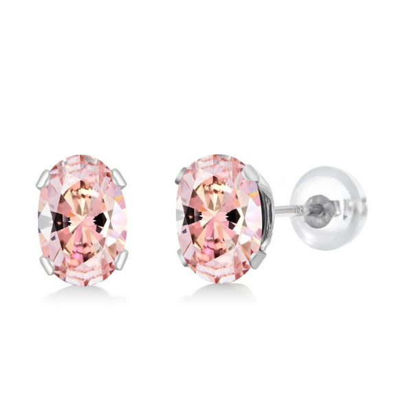 Gem Stone King 10K White Gold Morganite Peach Zirconia Stud Earrings for Women Men (0.86 Cttw, Gemstone Birthstone, Oval 6X4MM)