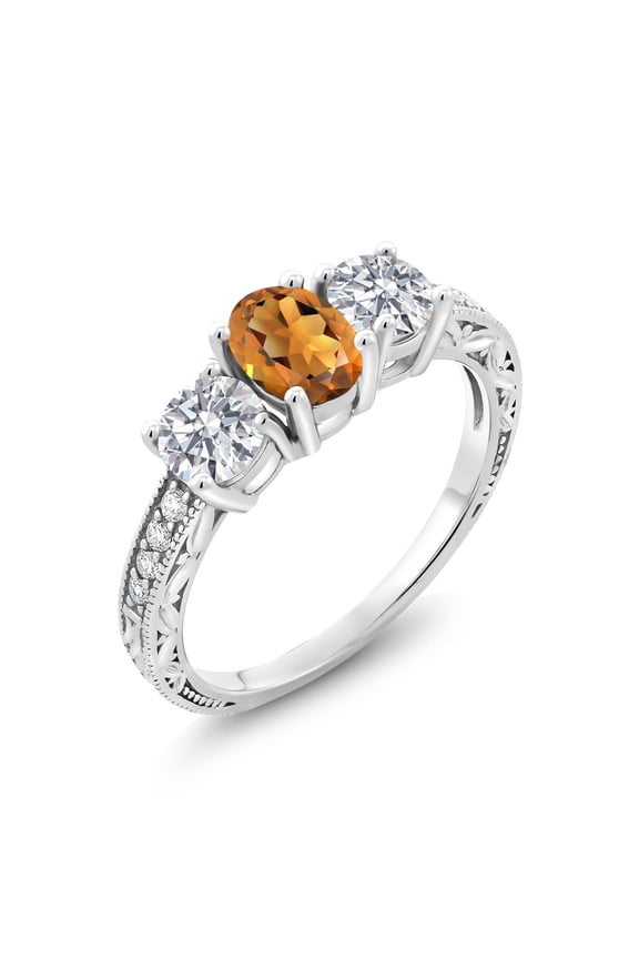 10K White Gold Orange Red Madeira Citrine and Lab Grown Diamond Engagement Ring for Women | 1.82 Cttw | Oval 7X5MM | Gemstone November Birthstone | Size 8