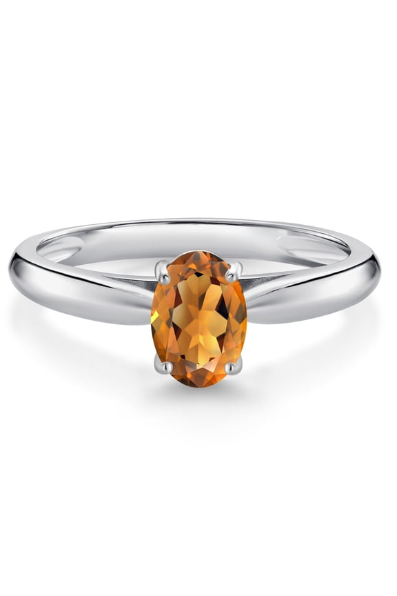 10K White Gold Orange Red Madeira Citrine Solitaire Engagement Ring for Women (0.70 Cttw, Oval 7X5MM, Gemstone Birthstone, Size 8)