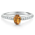 thumbnail image 1 of Gem Stone King 10K White Gold Orange Red Madeira Citrine and White Lab Grown Diamond Engagement Ring for Women (0.58 Cttw, Oval 6X4MM, Gemstone Birthstone, Size 9), 1 of 4