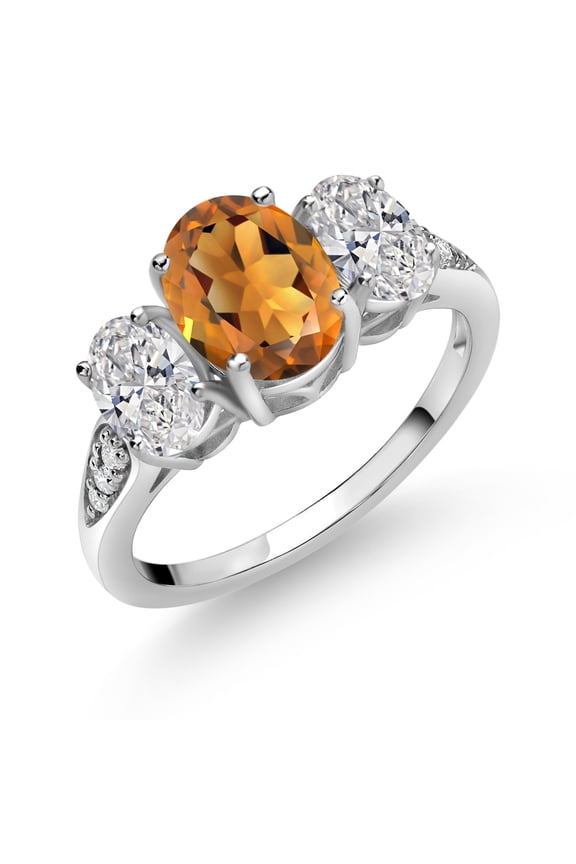 10K White Gold Orange Red Madeira Citrine, White Lab Grown Diamond Engagement Ring for Women | 1.94 Cttw | Oval 8X6MM | Gemstone November Birthstone | Size 7