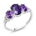 thumbnail image 1 of Gem Stone King 10K White Gold Oval Checkerboard Purple Amethyst and Diamond Accent 3-Stone Engagement Ring for Women | 1.75 Cttw | Three Stone Wedding Anniversary Gold Ring (Size 5.5), 1 of 4